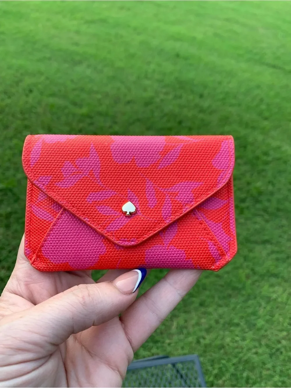 kate spade red and pink floral card case wallet